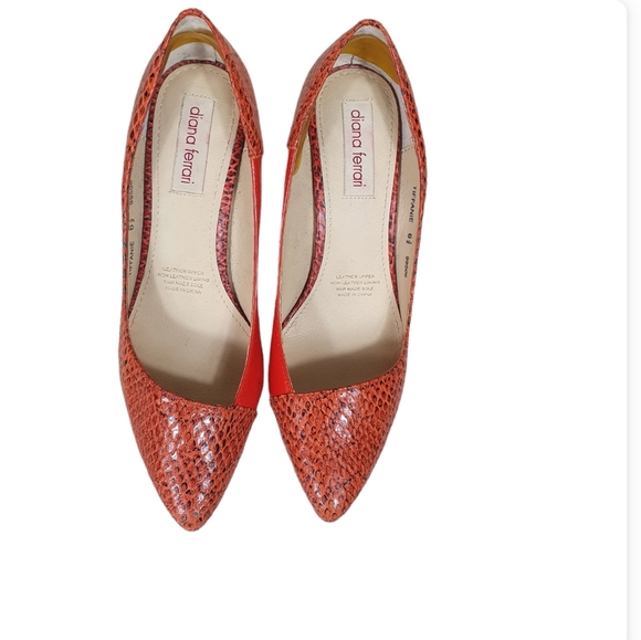 Diana Ferrari pumps heels Tiffanie orange Animal Print Patent Leather Size 6.5 - Picture 2 of 7
